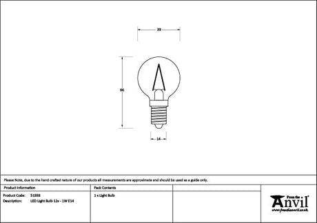 From The Anvil Electrical From The Anvil - LED Light Bulb 12v - 1W E14