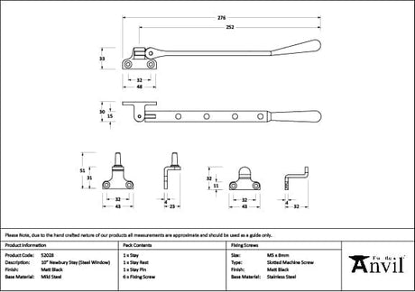 From The Anvil Window Furniture Matt Black / 10"/250mm From The Anvil - Matt Black 10" Newbury Stay (Steel Window)