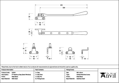 From The Anvil Window Furniture Matt Black / 8"/200mm From The Anvil - Matt Black 8" Newbury Stay (Steel Window)