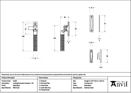 From The Anvil Window Furniture Matt Black / Yes / Mortice & Hook Place From The Anvil - Matt Black Locking Brompton Fastener - RH