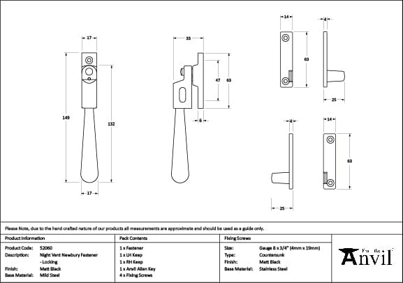From The Anvil Window Furniture Matt Black / Yes / Night Vent From The Anvil - Matt Black Night-Vent Locking Newbury Fastener