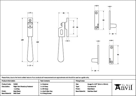 From The Anvil Window Furniture Matt Black / Yes / Night Vent From The Anvil - Matt Black Night-Vent Locking Newbury Fastener