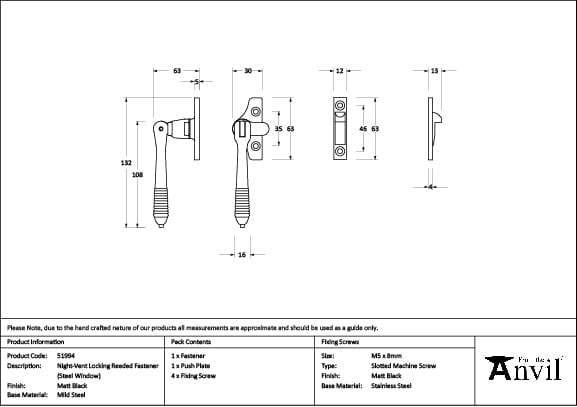 From The Anvil Window Furniture Matt Black / Yes / Night Vent From The Anvil - Matt Black Night-Vent Locking Reeded Fastener (Steel Window)