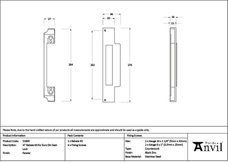 From The Anvil Locks & Latches Pewter Patina / DIN Rebate Kit From The Anvil - Pewter Rebate Kit for Euro Din Sash Lock