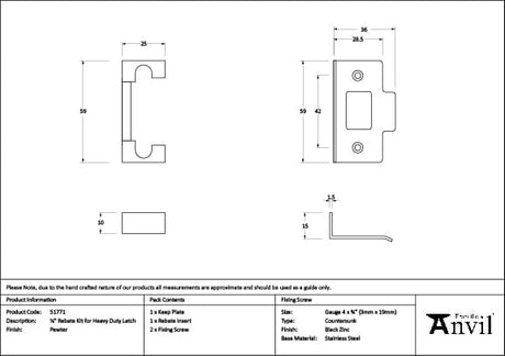 From The Anvil Locks & Latches Pewter Patina / Rebate Kits From The Anvil - Pewter Rebate Kit for Heavy Duty Latch