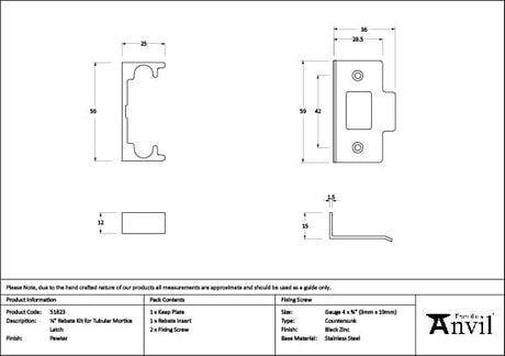 From The Anvil Locks & Latches Pewter Patina / Rebate Kits From The Anvil - Pewter Rebate Kit for Tubular Mortice Latch