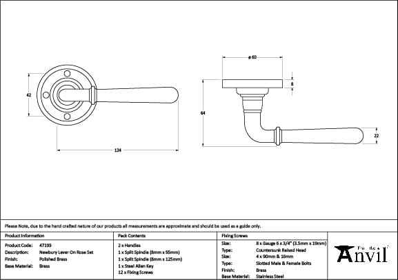 From The Anvil Door Furniture Polished Brass / Round Rose From The Anvil - Polished Brass Newbury Lever on Rose Set