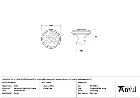 From The Anvil Cabinet Hardware Polished Bronze / Cabinet Knobs / Large From The Anvil - Polished Bronze Hammered Cabinet Knob - Large