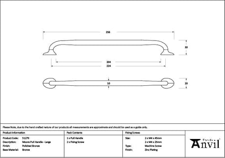 From The Anvil Cabinet Hardware Polished Bronze / Cabinet Pull Handles / Large From The Anvil - Polished Bronze Moore Pull Handle - Large