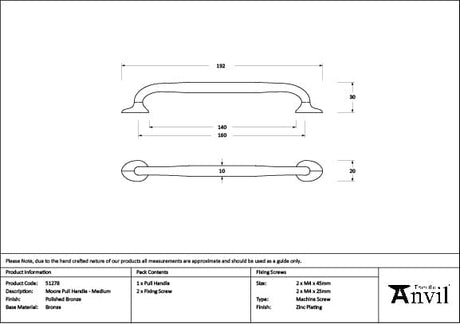 From The Anvil Cabinet Hardware Polished Bronze / Cabinet Pull Handles / Medium From The Anvil - Polished Bronze Moore Pull Handle - Medium