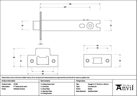 From The Anvil Locks & Latches Polished Chrome / Tubular Mortice Latch / 5" From The Anvil - Polished Chrome 5" Heavy Duty Latch