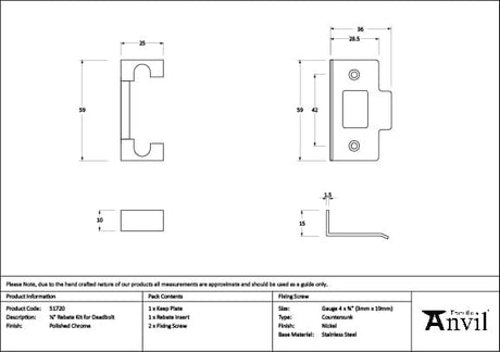 From The Anvil Locks & Latches Polished Chrome / Dead Bolt Rebate Kit From The Anvil - Polished Chrome Rebate Kit for Deadbolt