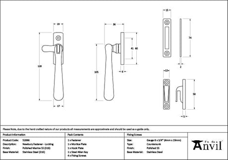 From The Anvil Window Furniture Polished Marine SS (316) / Yes / Mortice & Hook Place From The Anvil - Polished Marine SS (316) Locking Newbury Fastener