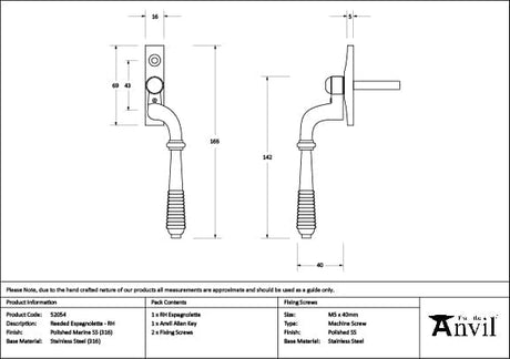 From The Anvil Window Furniture Polished Marine SS (316) / Right Hand / Yes From The Anvil - Polished Marine SS (316) Reeded Espag - RH