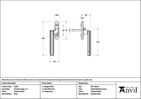 From The Anvil Window Furniture Polished Nickel / Left Hand / Yes From The Anvil - Polished Nickel Art Deco Espag - LH