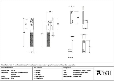 From The Anvil Window Furniture Polished Nickel / Yes / Night Vent From The Anvil - Polished Nickel Night-Vent Locking Brompton Fastener