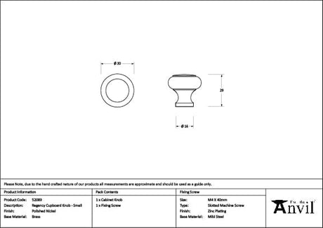 From The Anvil Cabinet Hardware Polished Nickel / Cabinet Knobs / Small From The Anvil - Polished Nickel Regency Cabinet Knob - Small