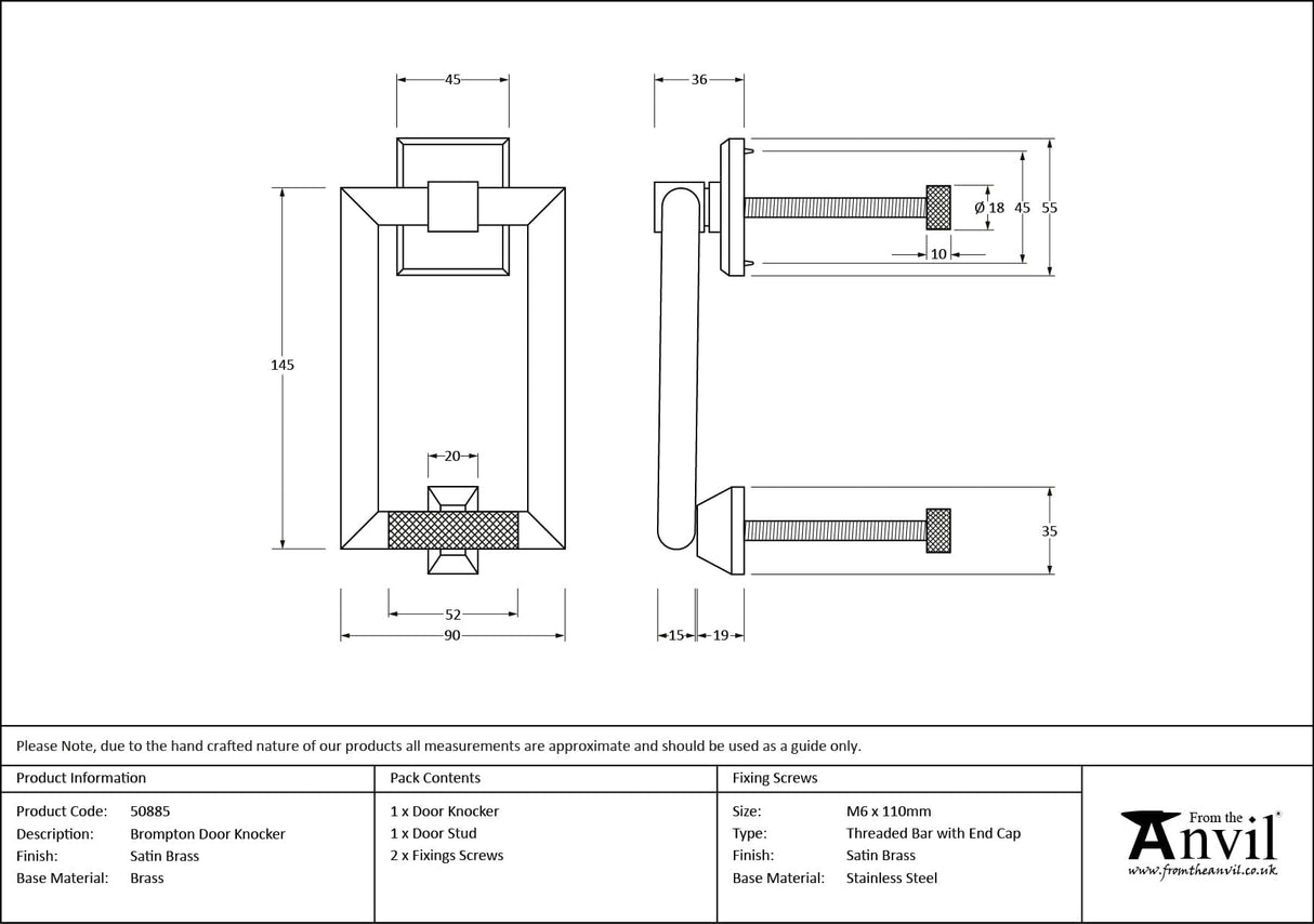 From The Anvil Door Furniture Satin Brass From The Anvil - Satin Brass Brompton Door Knocker