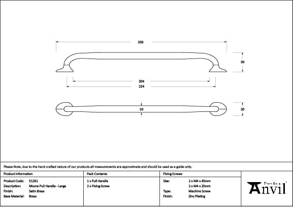 From The Anvil Cabinet Hardware Satin Brass / Cabinet Pull Handles / Large From The Anvil - Satin Brass Moore Pull Handle - Large