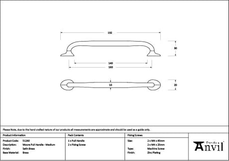 From The Anvil Cabinet Hardware Satin Brass / Cabinet Pull Handles / Medium From The Anvil - Satin Brass Moore Pull Handle - Medium