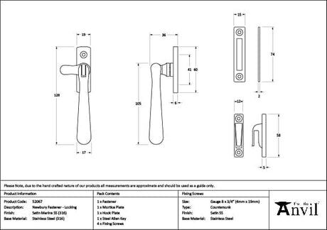 From The Anvil Window Furniture Satin Marine SS (316) / Yes / Mortice & Hook Place From The Anvil - Satin Marine SS (316) Locking Newbury Fastener
