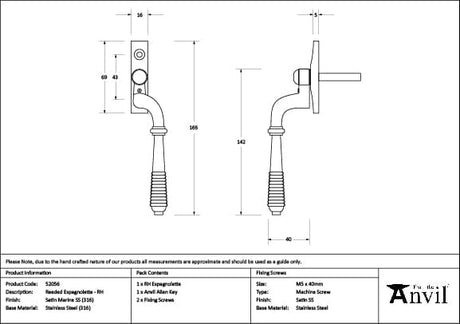 From The Anvil Window Furniture Satin Marine SS (316) / Right Hand / Yes From The Anvil - Satin Marine SS (316) Reeded Espag - RH