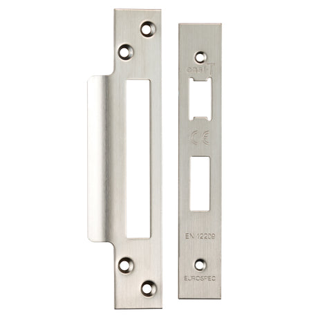 High quality image of Eurospec - Easi - T Forend Strike and Fixing Pack-Satin Stainless Steel-Square F | Sku. fsf5004sss | Trade Door Handles.