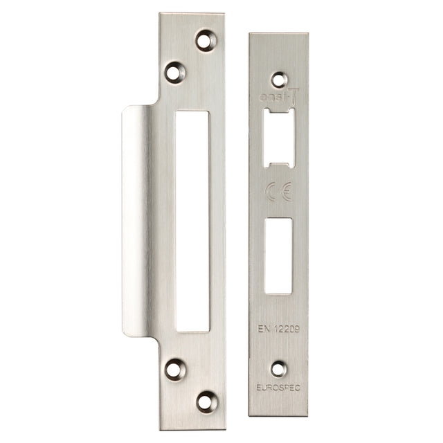 High quality image of Eurospec - Easi - T Forend Strike and Fixing Pack-Satin Stainless Steel-Square F | Sku. fsf5004sss | Trade Door Handles.