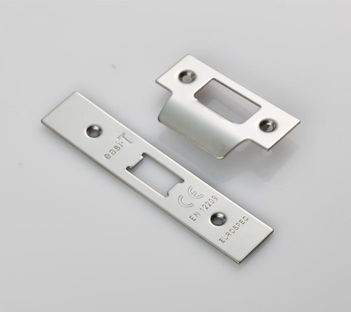 High quality image of Eurospec - Forend Strike & Fixing Pack To Suit Flat Latch FLL5030-Bright Stainle | Sku. fsf5008bss | Trade Door Handles.