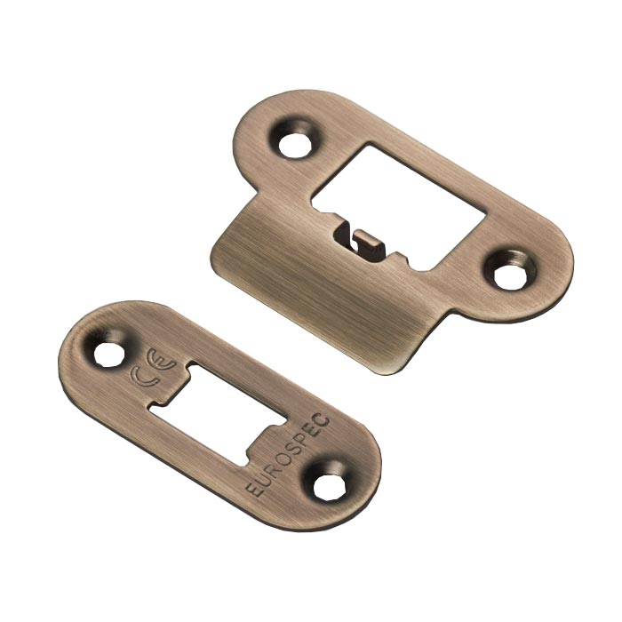 High quality image of Eurospec - Forend Strike & Fixing Pack to suit Heavy Duty Tubular Latch Radius - Antique Brass | Sku. fsf5009ab-r | Trade Door Handles.