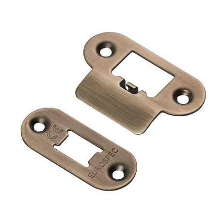 High quality image of Eurospec - Forend Strike & Fixing Pack to suit Heavy Duty Tubular Latch Radius - Antique Brass | Sku. fsf5009ab-r | Trade Door Handles.