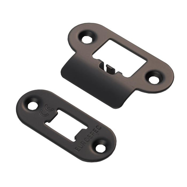 High quality image of Eurospec - Forend Strike & Fixing Pack to suit Heavy Duty Tubular Latch Radius - Matt Black | Sku. fsf5009mb-r | Trade Door Handles.