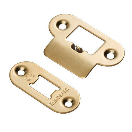 High quality image of Eurospec - Forend Strike & Fixing Pack to suit Heavy Duty Tubular Latch Radius - Satin Brass | Sku. fsf5009sb-r | Trade Door Handles.