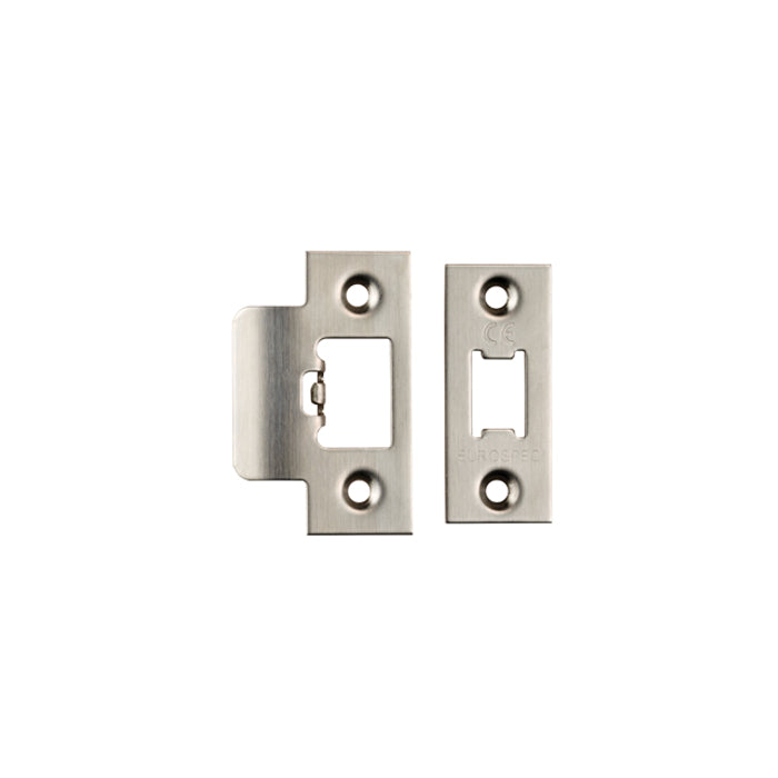 High quality image of Eurospec - Forend Strike & Fixing Pack To Suit Heavy Duty Tubular Latch-Satin St | Sku. fsf5009sss | Trade Door Handles.