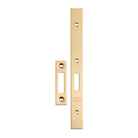 High quality image of Eurospec - Din Deadlock Forend & Strike Pack - Satin Brass | Sku. fsf5015sb | Trade Door Handles.