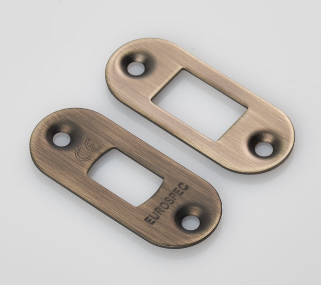 High quality image of Eurospec - Forend Strike & Fixing Pack to suit Heavy Duty Tubular Deadbolt Radius - Antique Brass | Sku. fsf5010ab-r | Trade Door Handles.