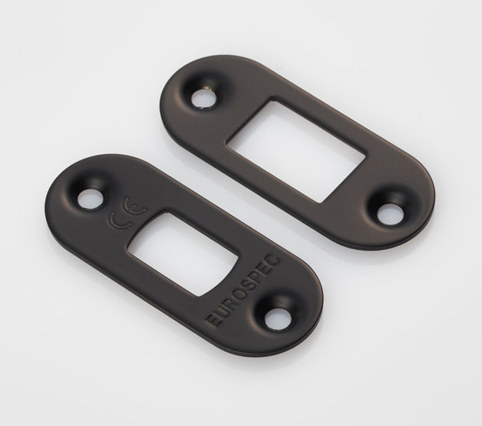 High quality image of Eurospec - Forend Strike & Fixing Pack to suit Heavy Duty Tubular Deadbolt Radius - Matt Black | Sku. fsf5010mb-r | Trade Door Handles.