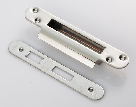 High quality image of Eurospec - Easi T Forend Strike & FIxing Pack To Suit BS 5 Lever Sashlock-Bright | Sku. fsf5013bss-r | Trade Door Handles.