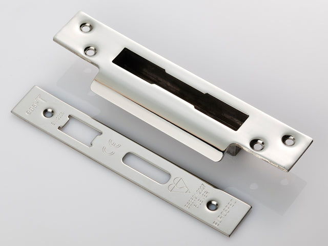 High quality image of Eurospec - Easi T Forend Strike & FIxing Pack To Suit BS 5 Lever Sashlock-Bright | Sku. fsf5013bss | Trade Door Handles.