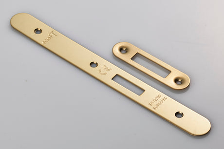 High quality image of Eurospec - Forend Strike & Fixing Pack To Suit Din Euro Deadlock-PVD-Radius Fore | Sku. fsf5015pvd-r | Trade Door Handles.