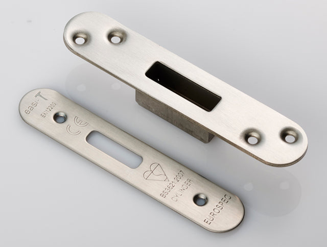 High quality image of Eurospec - Easi T Forend Strike & Fixing Pack To Suit Euro Profile BS Cylinder D | Sku. fsf5019sss-r | Trade Door Handles.
