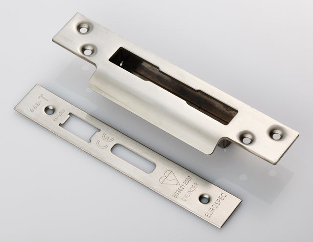 High quality image of Eurospec - Easi T Forend Strikes & Fixing Pack To Suit BS Cylinder Sashlock-Sati | Sku. fsf5020sss | Trade Door Handles.