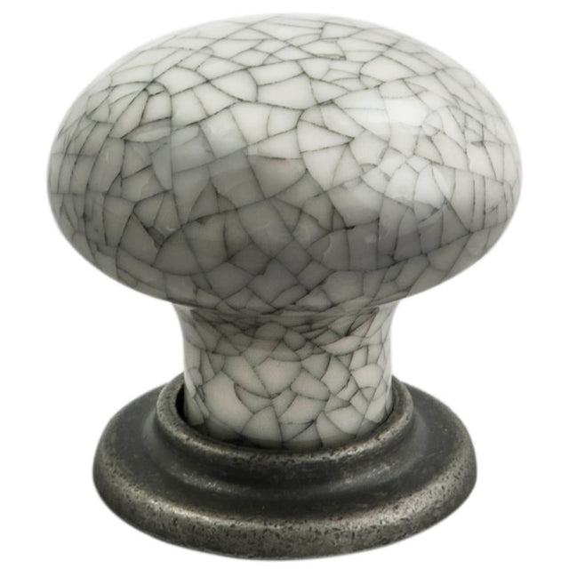 High quality image of FTD - Porcelain Mushroom Pattern Knob 35mm - Antique Steel Midnight Blue Crackle | Sku. ftd630aasmc | Trade Door Handles.