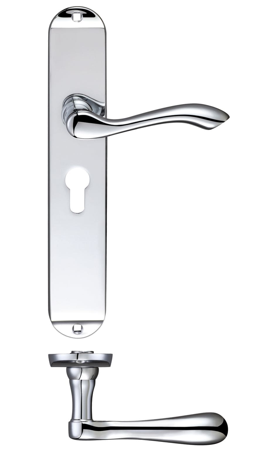 Fulton & Bray Door Furniture Chrome Fulton & Bray - Arundel Lever Euro Lock (47.5mm c/c) Furniture - Long Plate 245 x 42mm
