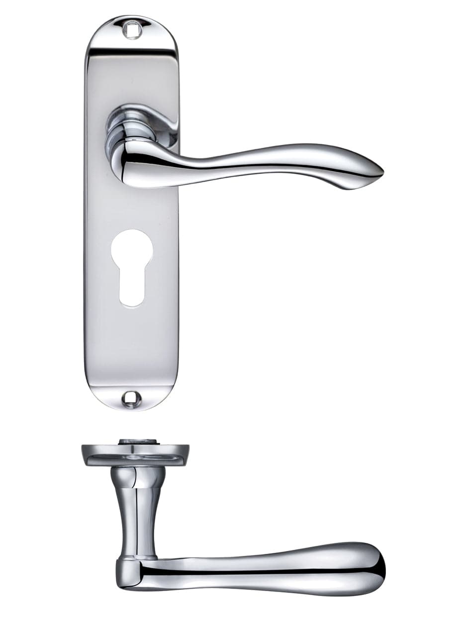 Fulton & Bray Door Furniture Chrome Fulton & Bray - Arundel Lever Euro Lock (47.5mm) Furniture - Short Plate 175 x 42mm