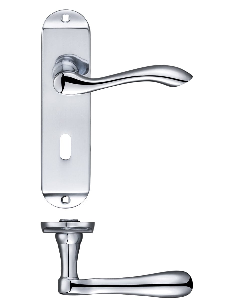 Fulton & Bray Door Furniture Chrome Fulton & Bray - Arundel Lever Lock (57mm c/c) Furniture - Short Plate 175 x 42mm
