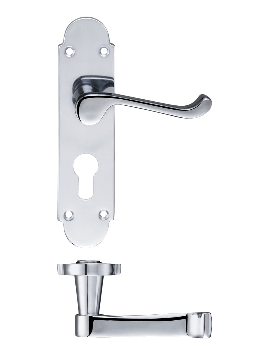 Fulton & Bray Door Furniture Chrome Fulton & Bray - Oxford Lever Euro Lock (47.5mm c/c) Furniture 170 x 42mm