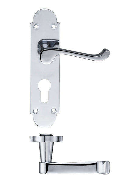 Fulton & Bray Door Furniture Chrome Fulton & Bray - Oxford Lever Euro Lock (47.5mm c/c) Furniture 170 x 42mm