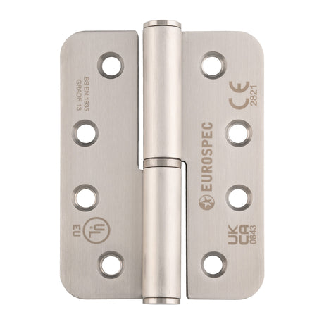 High quality image of Eurospec - Grade 13 102 x 76 x 3mm Lift Off Hinge - Radius-Left Hand - Satin Stainless Steel | Sku.H3N1203/13/SSS/R/L | Trade Door Handles.