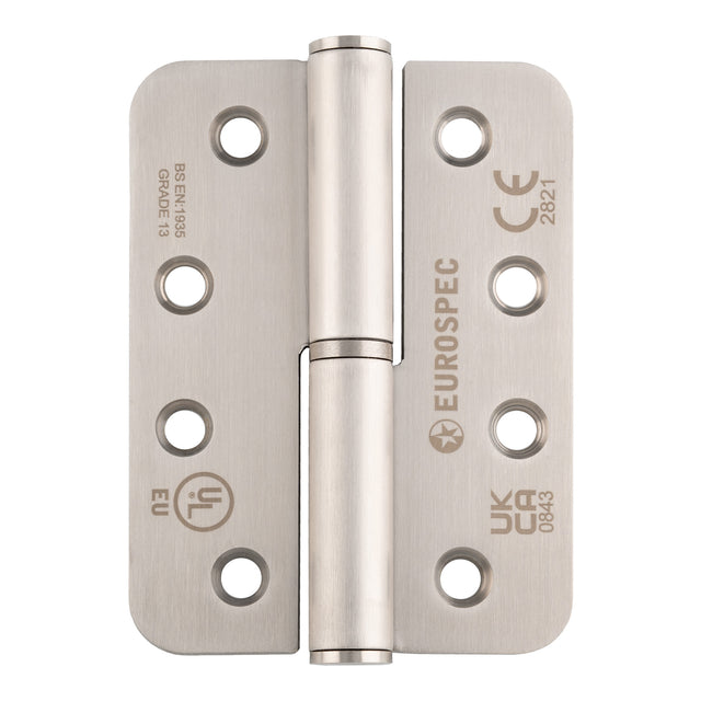 High quality image of Eurospec - Grade 13 102 x 76 x 3mm Lift Off Hinge - Radius-Right Hand - Satin Stainless Steel | Sku.H3N1203/13/SSS/R/R | Trade Door Handles.